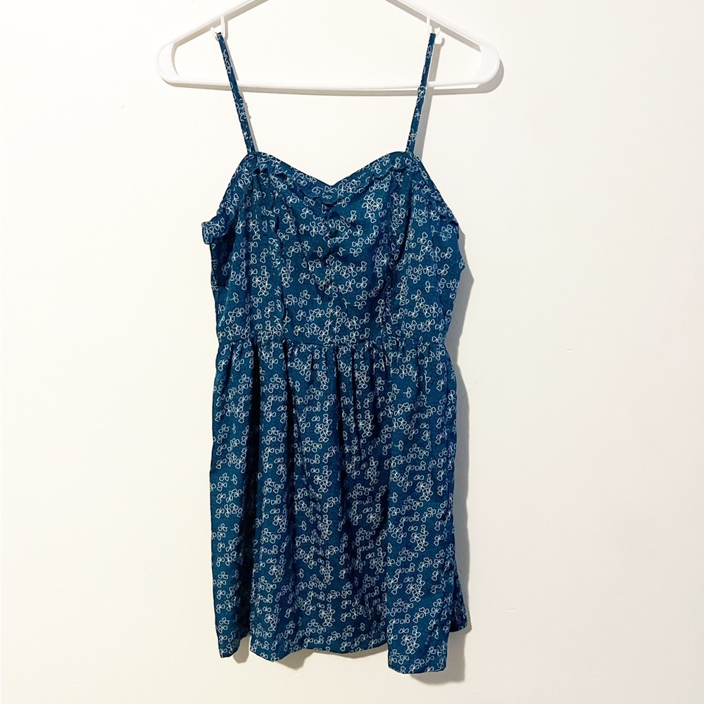 Cooperative Urban Outfitters Blue Heart Printed Sweetheart Skater Dress